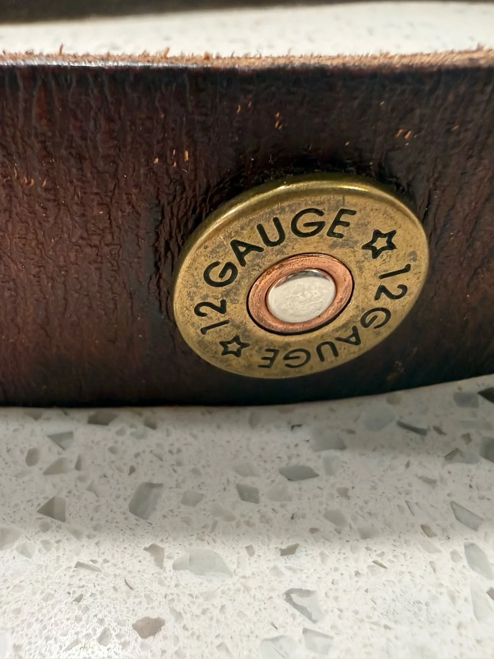 Vintage 1994 Nocona Brown Leather Belt 3D Eagle NRA Flag & Rifle Buckle 12 Gauge